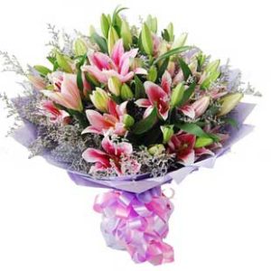 pink lilies bouquet with 20 flowers