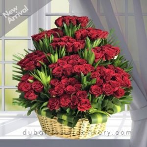 101 red roses in red color