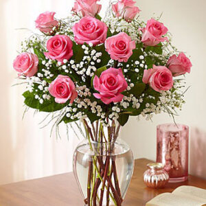 poetic pink roses |12 pink roses vase