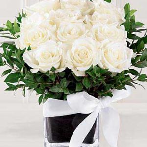 15 White Roses Short Vase