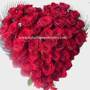 51 red roses heart shaped basket