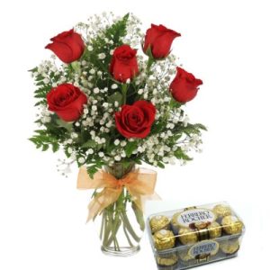 6 red roses chocolates delivery