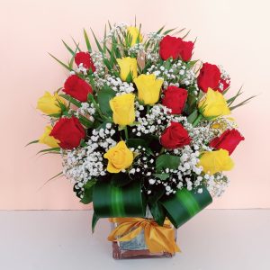 Yellow and Red Roses vase