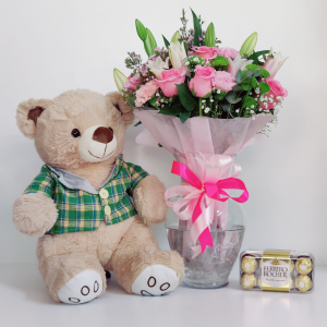 flowers teddy chocolate combo