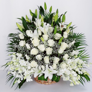 lilies roses orchids big basket