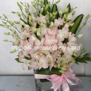 20 Pink Orchids Glass Vase