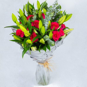 red roses lilies