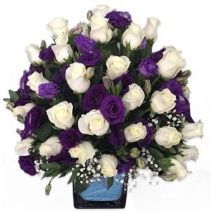 White Roses with Blue Flowers