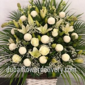 Big white flowers basket