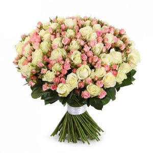 white roses and pink spray roses 100