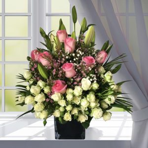 pink white flowers vase Dubai