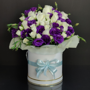 white purple flowers box