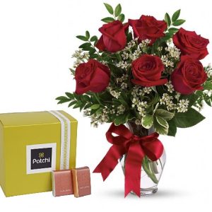 6 Red roses and Patchi Chocolates