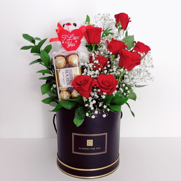 box roses teddy chocolates