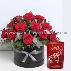 15 red roses box and Lyndt chocolates