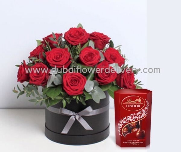 15 red roses box and Lyndt chocolates