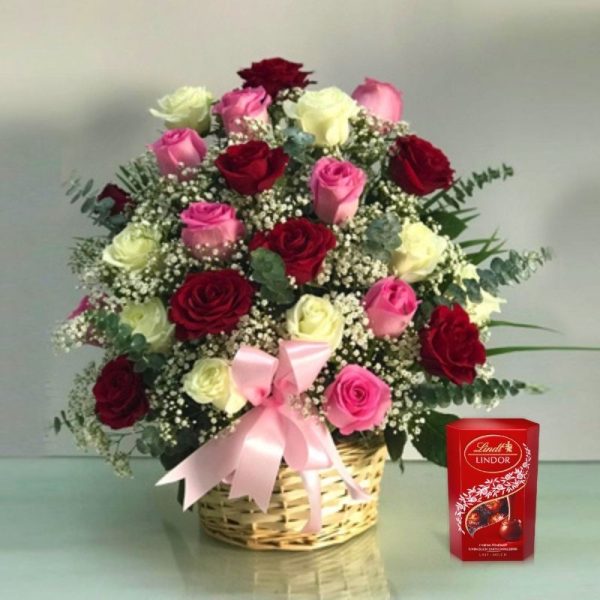 mixed-roses-basket-and-chocolate