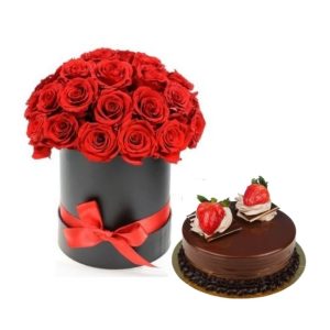 red roses and cake