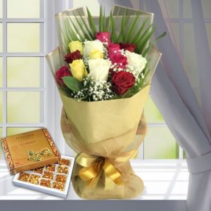diwali-sweets-and-roses-bouquet