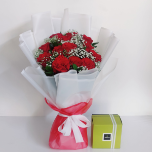 12 red roses and chocolates