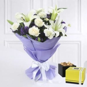 white-flowers-bouquet-chocolates