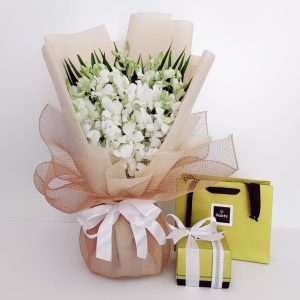 orchids bouquet and chocolates