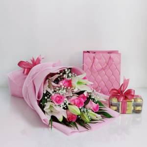 roses lilies and chocolates