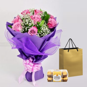 Purple Roses Bouquet and Chocolates
