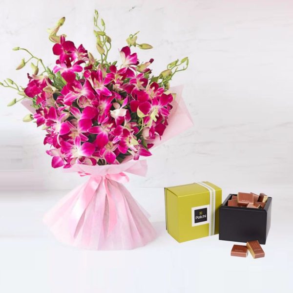 Combo of Orchid Bouquet and Patchi Chocolate Box