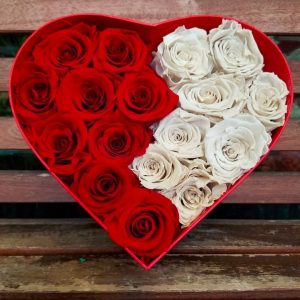 Red White Roses Heart Box Online Delivery