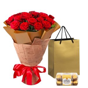 Red Roses Bouquet & Ferrero Rocher Chocolates