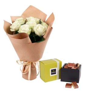 9 White Roses Bouquet and Patchi Chocolate Combo