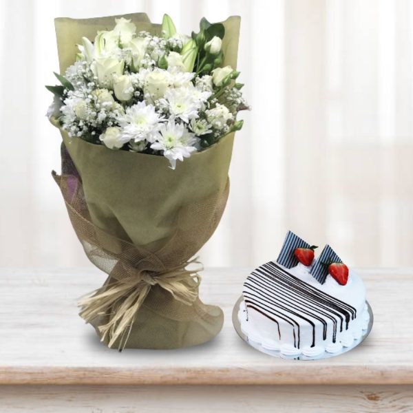 Birthday Present of White Flowers Bouquet Cake