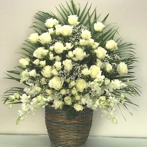 Mix White Flowers Basket Arrangement