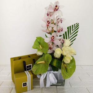 Premium Flowers Vase and Chocolates