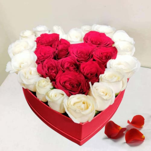 Gift of 30 Red and White Roses Box Online Delivery