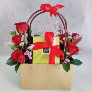 Red Roses Gift Bag with Patchi Chocolates