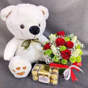 Vase of Mixed Flowers Teddy with Ferrero Online