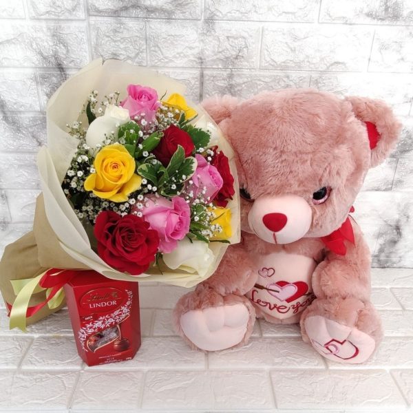 12 Mixed Roses Teddy Combo with Patch Chocolates