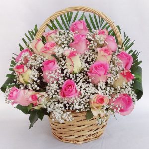 Send 25 Pink Roses Basket Gift Online to Dubai