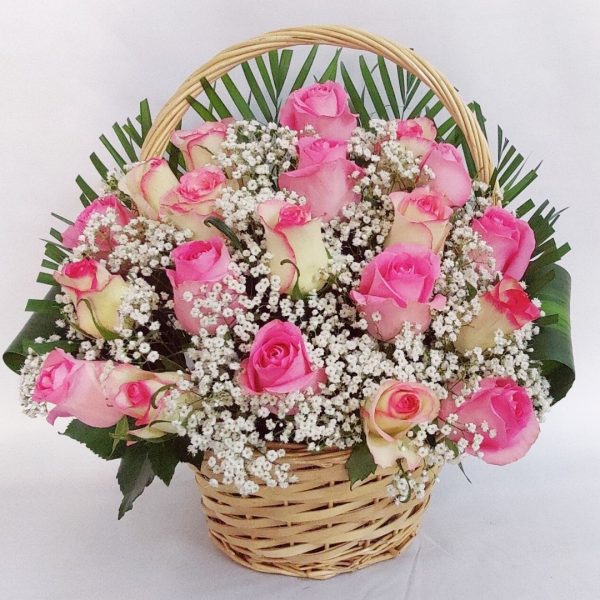 Send 25 Pink Roses Basket Gift Online to Dubai