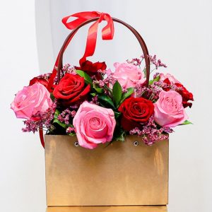 12 Red Pink Roses in Gift Bag Online