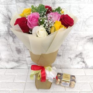 Bouquet of 11 Mix roses and Ferrero Rocher Chocolates
