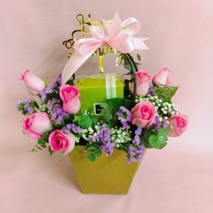 Gift Bag of Pink Roses and Chocolates