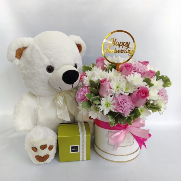 Anniversary Flower Box and Teddy Combo