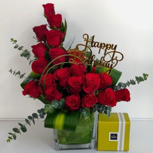 20 Red Roses Short Vase with Patchi Chocolates Online