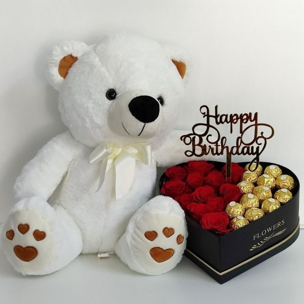 Birthday Roses Chocolates and Teddy Arrangement