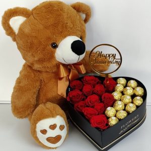 Happy Anniversary Combo of Roses Teddy & Ferrero