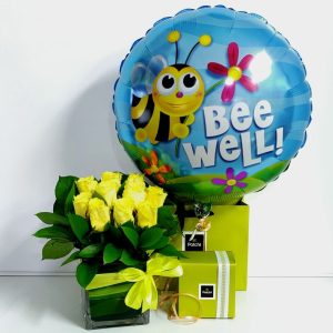 10 Yellow Roses Vase Combo with Balloon and Patchi