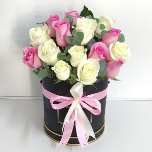 Pink White Roses Box Delivery in Dubai